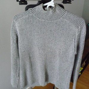 ITALIAN TRENDY high neck ribbed grey cotton/ linen blend pullover size M
